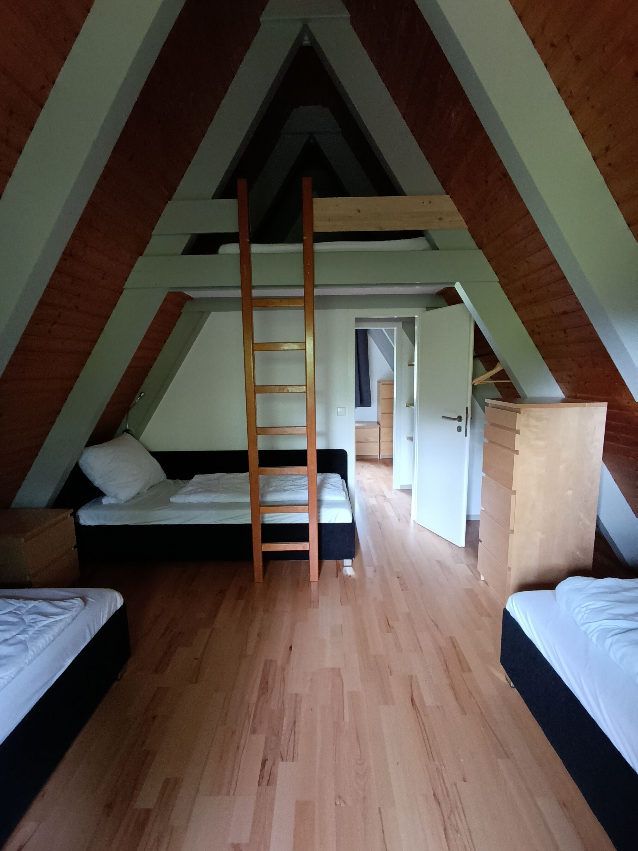 Desk, blackout curtains, cots/infant beds