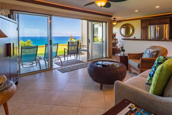 TV, books, stereo - Beautifully upgraded & air conditioned Pali Ke Kua 102 - Bali Hai ocean views (Princeville)