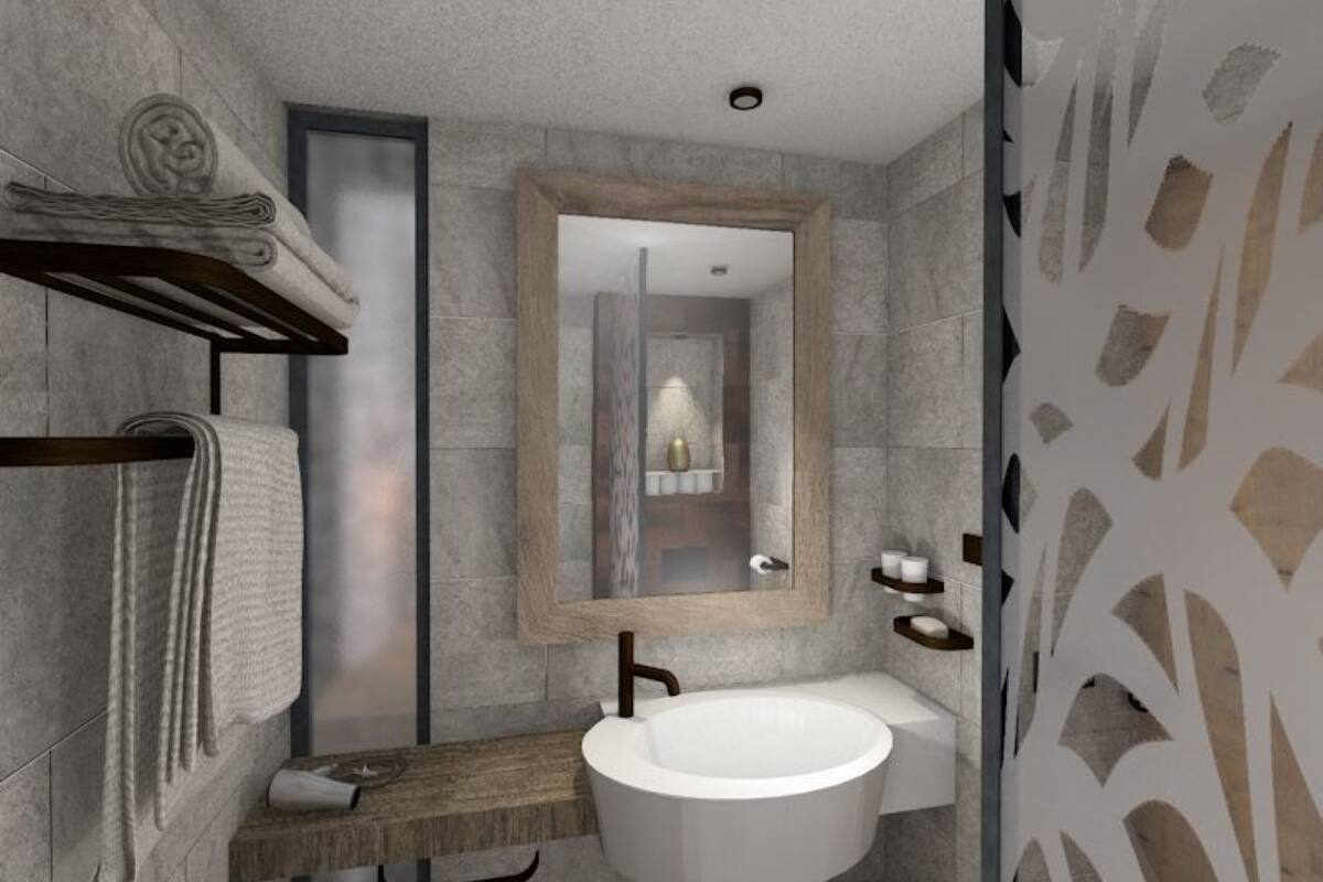 shower, designer toiletries, hair dryer, towels