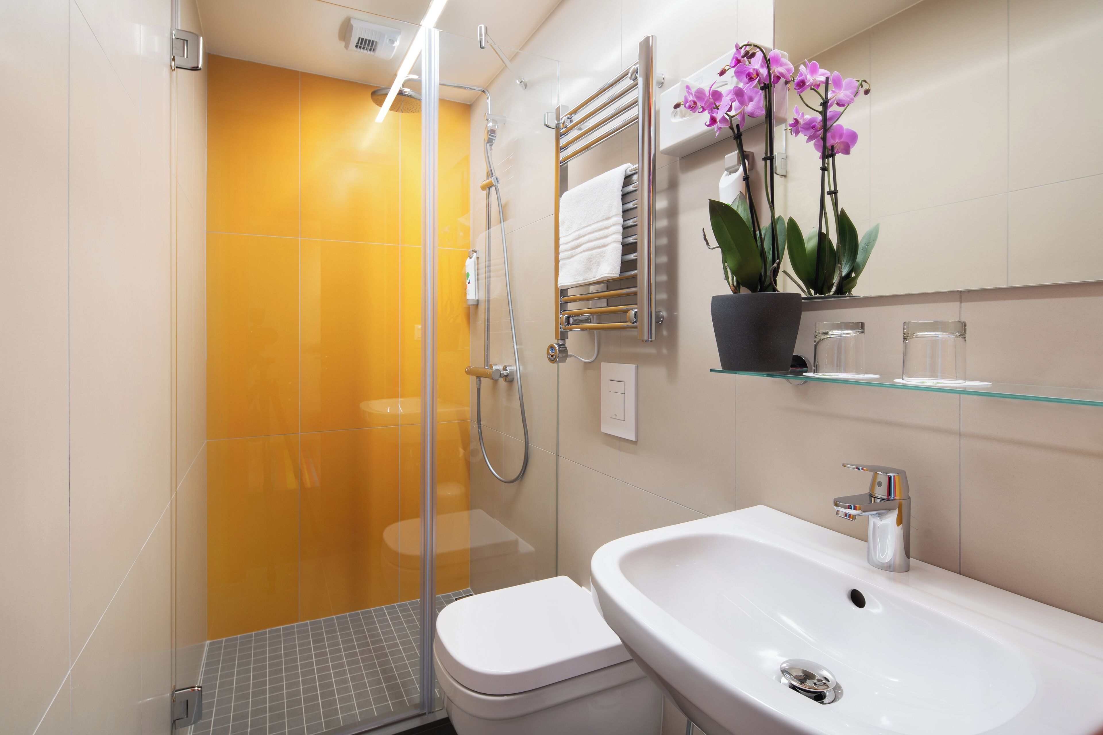 shower, rainfall showerhead, eco-friendly toiletries, hair dryer