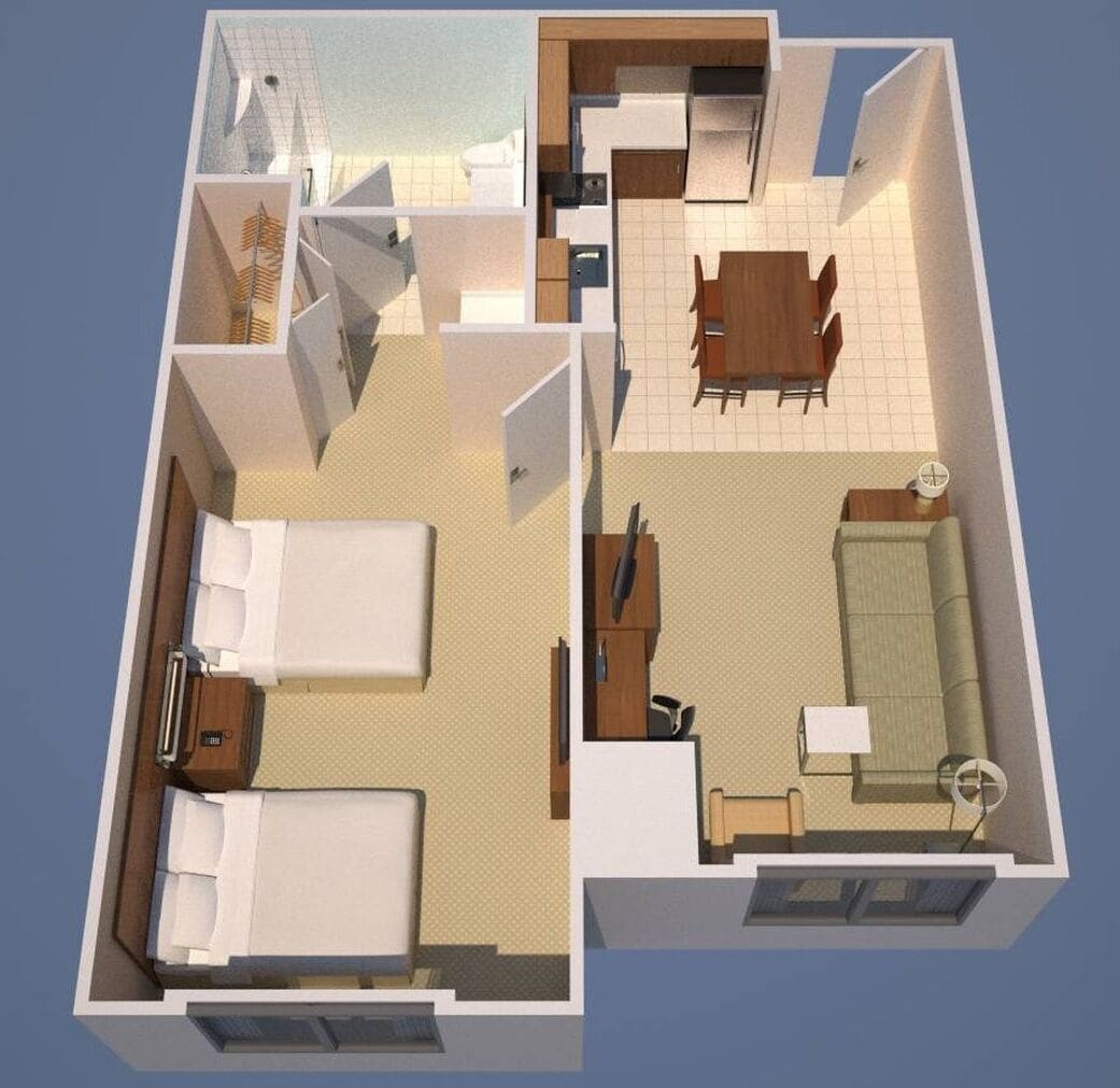 desk, blackout curtains, iron/ironing board, cots/infant beds