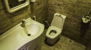 Douche, pantoufles, serviettes fournies