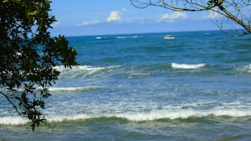 En la playa y camastros