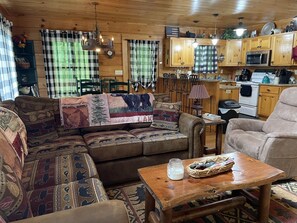 Smart TV, chimenea, reproductor de DVD, libros