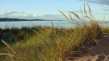 PĂ„ stranden och solstolar