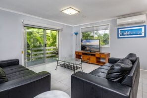 TV, DVD player, video library