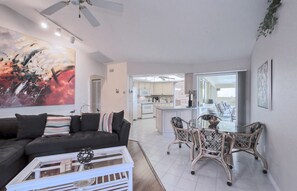 Smart TV, fireplace, DVD player