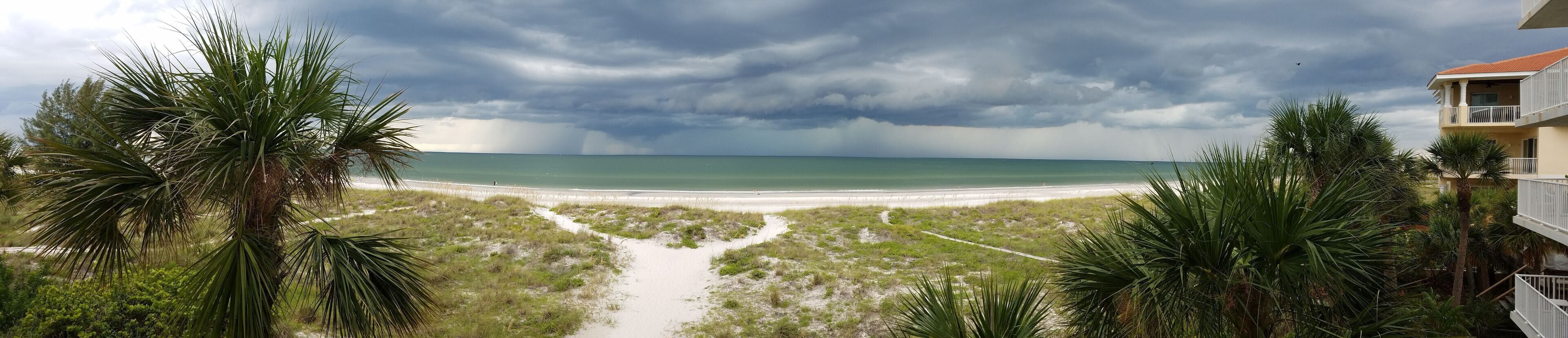 On the beach, sun loungers