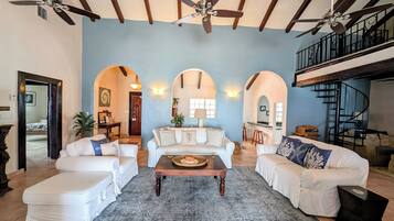 Smart TV, fireplace, video games, DVD player