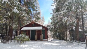 A cabin with a snow-covered roof, surrounded by tall evergreen trees. -  11 miles to Kings Canyon Natl Park with Wi-Fi (Miramonte)
