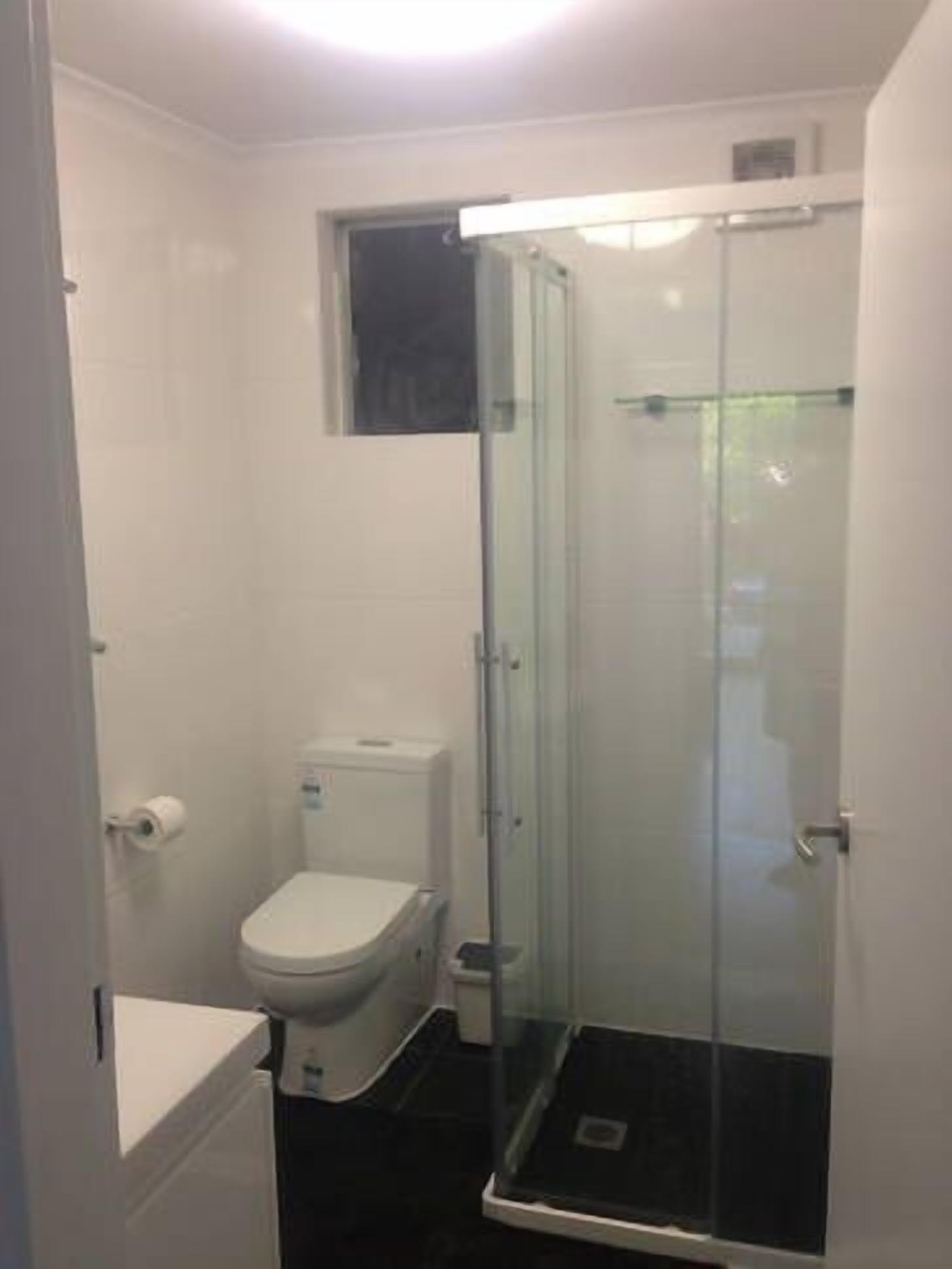 Shower, towels, toilet paper