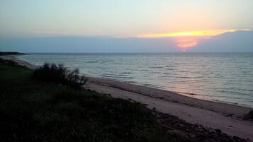 Plage, chaises longues, serviettes de plage