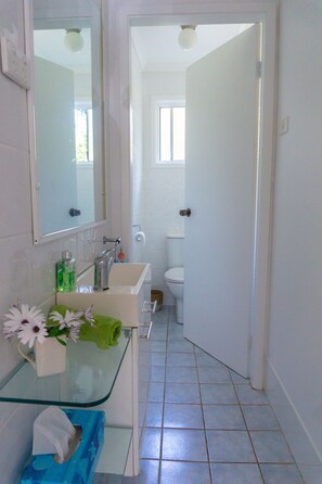 Regadera, secadora de cabello, toallas, jabón 