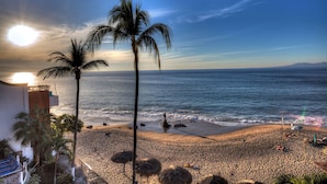 A beach with palm trees, a clear sky, and the ocean. - Best location right on los muertos beach, Sky Suite E (Amapas)