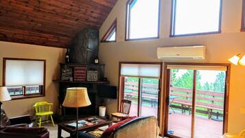 TV, DVD player, books, video library