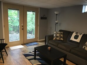 Smart TV, fireplace, DVD player, foosball