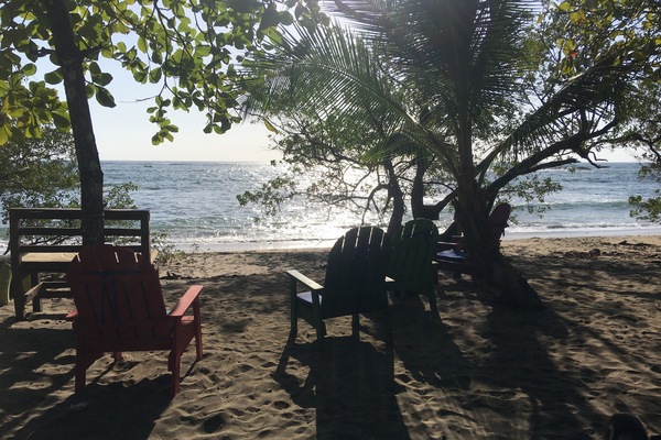 On the beach, sun loungers, beach towels