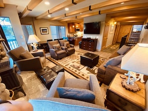 Smart TV, fireplace, video games, DVD player