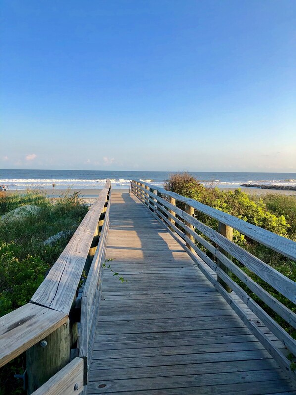 Beach nearby, sun loungers
