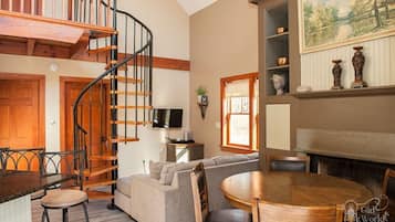 Smart TV, fireplace, video games, DVD player