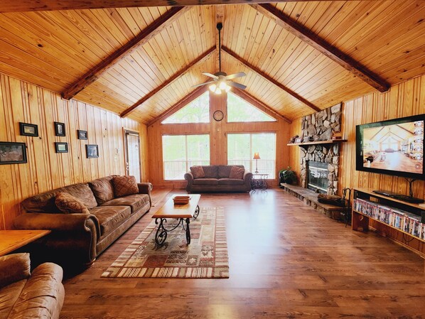 Smart TV, fireplace, DVD player, video library