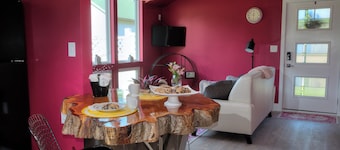 Modern country cottage that is dog friendly with a fenced-in yard.