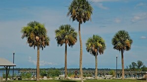 A park with palm trees, a gazebo, and a waterfront view. - Tropical Perfection!  3 BR/2 BA & HEATED POOL! Close to beaches, WiFi (Sebastian)