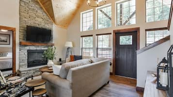 Smart TV, fireplace, video games, DVD player