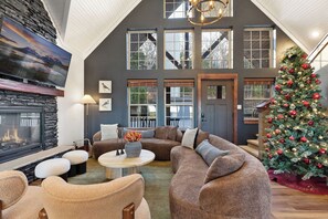 Smart TV, fireplace, video games, DVD player