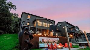 A two-story building with a sign reading 'BRANSON.'