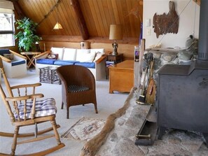 Fernseher, Kamin, DVD-Player, Bücher