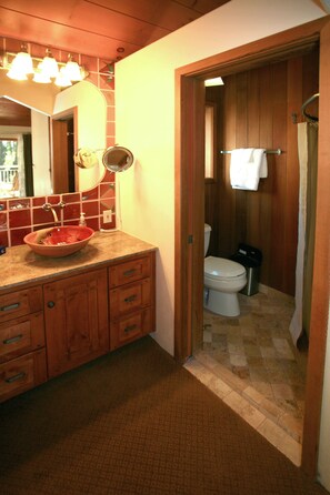 Combined shower/tub, jetted tub, hair dryer, towels