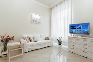 Flat-screen TV, books
