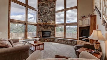 Smart TV, fireplace, DVD player, foosball