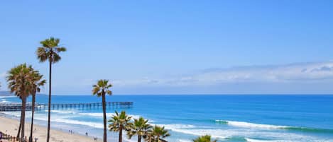 Plage, chaises longues, serviettes de plage