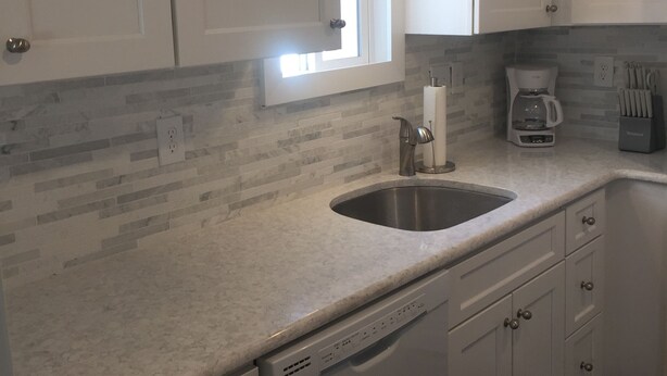 A kitchen with white cabinets, a stainless steel sink, a coffee maker, and a dishwasher. - Almost Beachfront, 7 houses to the Beach (Ventnor City)