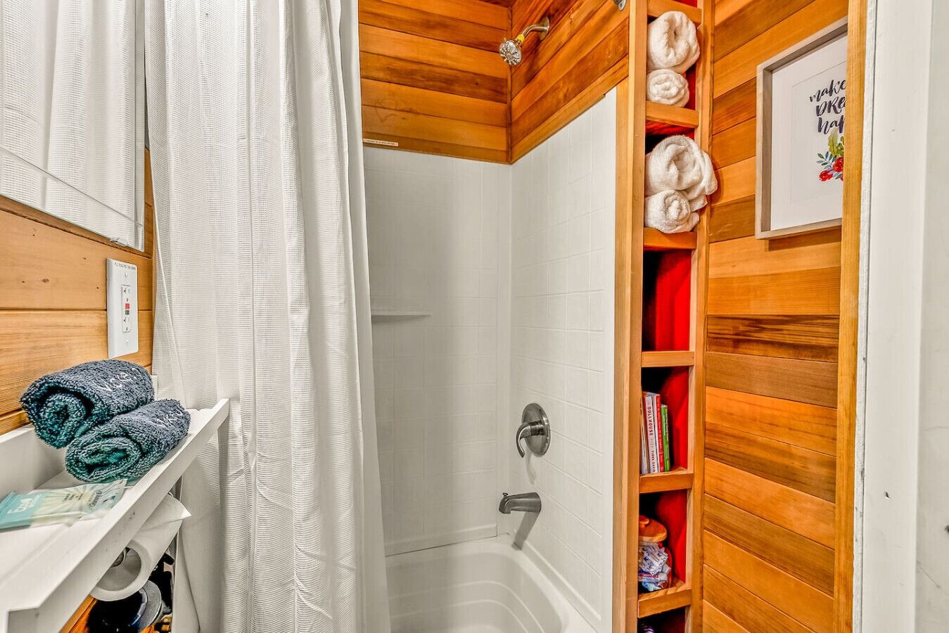 Combined shower/tub, hair dryer