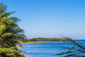 On the beach, sun-loungers, beach towels
