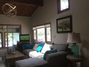 TV, DVD player, books, video library