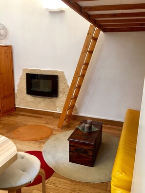 Smart TV, chimenea y reproductor de DVD 