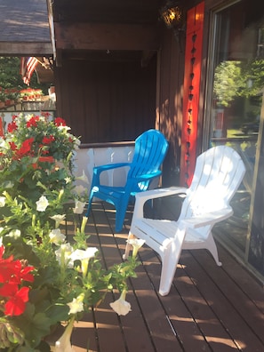 Our front balcony is the perfect place to relax with morning coffee