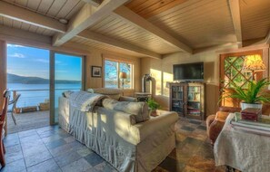 TV, fireplace, DVD player, books