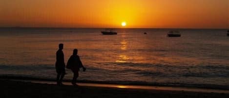 Nära stranden och solstolar