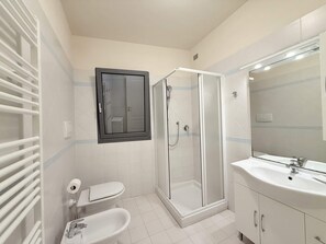 Combined shower/bathtub, hair dryer, bidet, towels