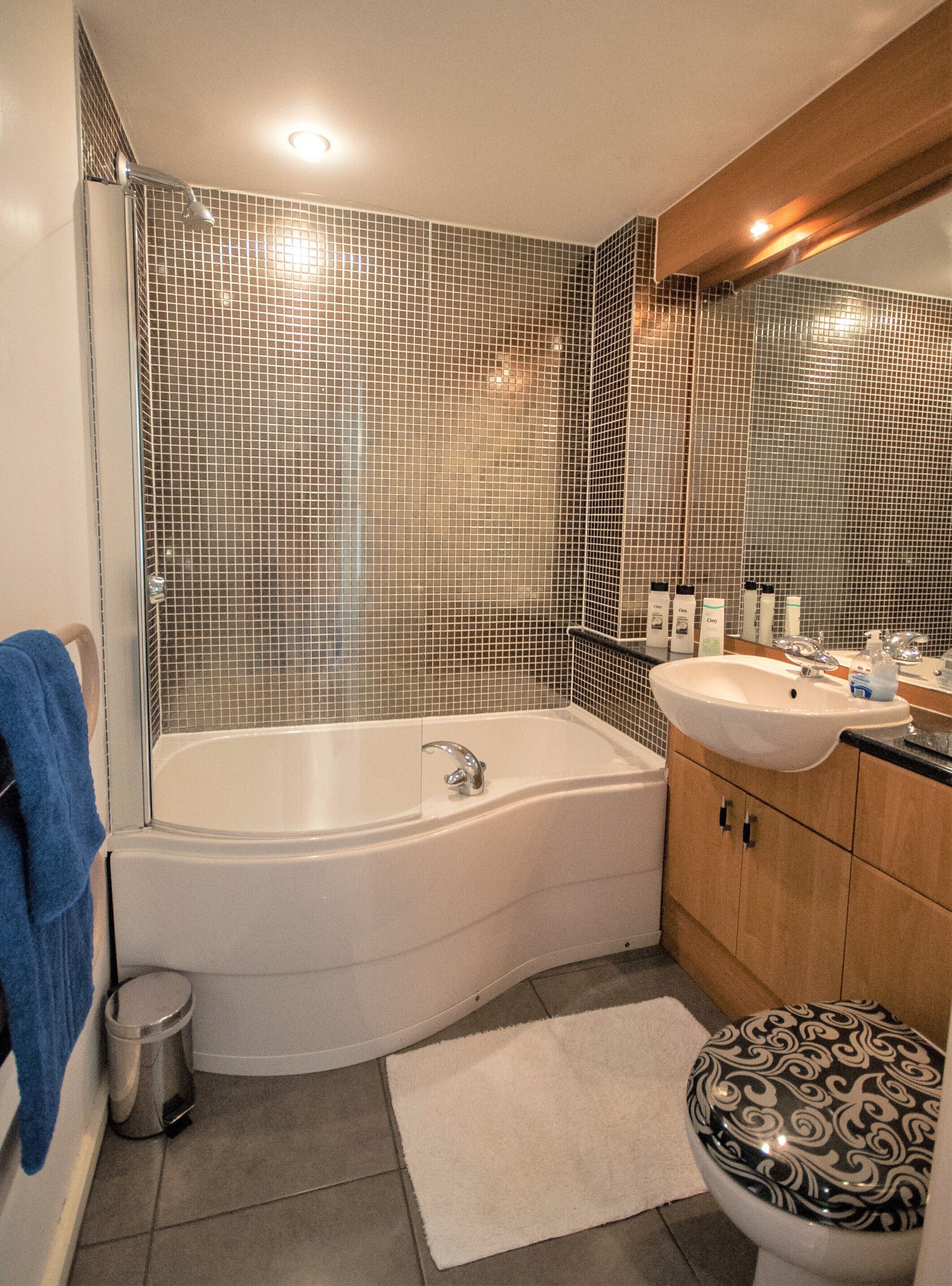 Ensemble douche/baignoire, sèche-cheveux, serviettes fournies