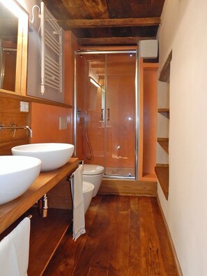 Regadera, secadora de cabello, bidet, toallas