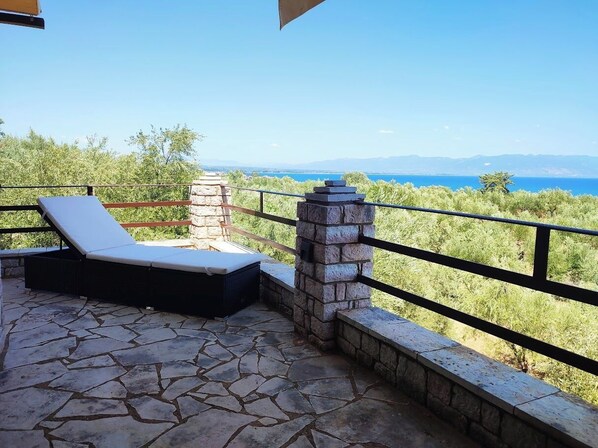 Terrace/patio - Olive Grove stonemade Residency with panoramic view. (Petalidi)