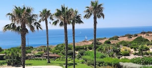 A coastal landscape with palm trees, a clear sky, and a view of the ocean. - PREMIUM 5* APARTMENT FACING OCEAN, JUST NEARBY PORTO DE MOS BEACH, LAGOS (Porto de mos, Lagos)