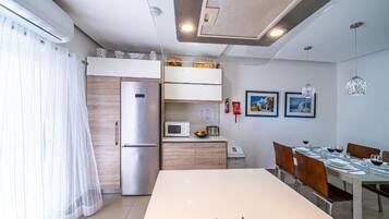 Fridge, microwave, oven, toaster
