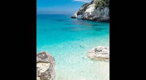 På stranden och solstolar